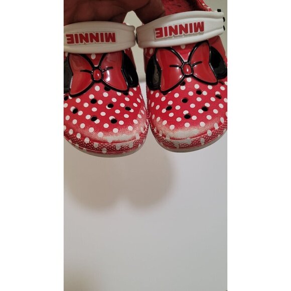 Minnie Mouse Kids Red Polka Dot Insulated Slip on Clogs By Crocs Size 6/7 - Picture 14 of 14